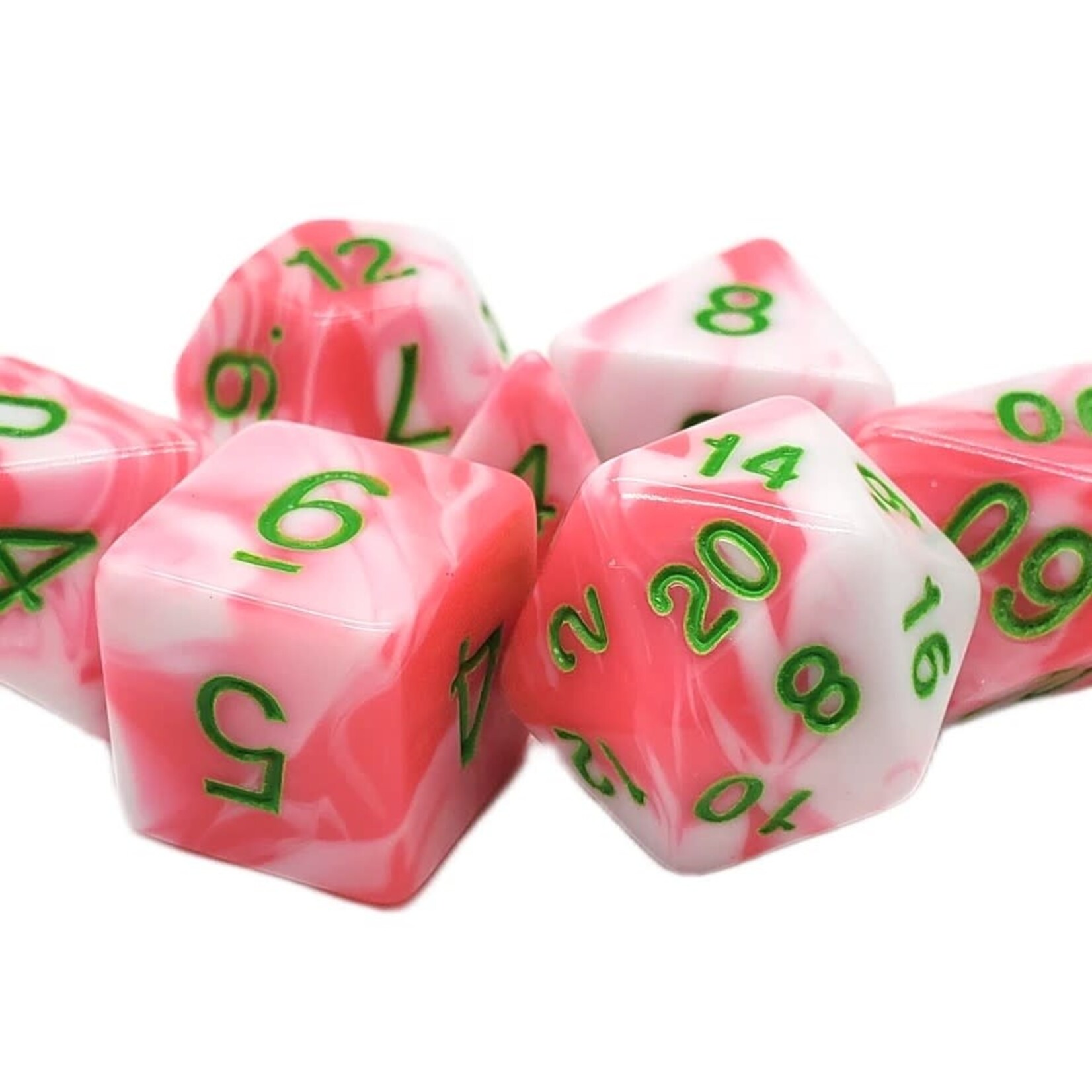 OLD SCHOOL DICE & ACCESSORIES VORPAL PINK & WHITE W/ GREEN 7PC SET