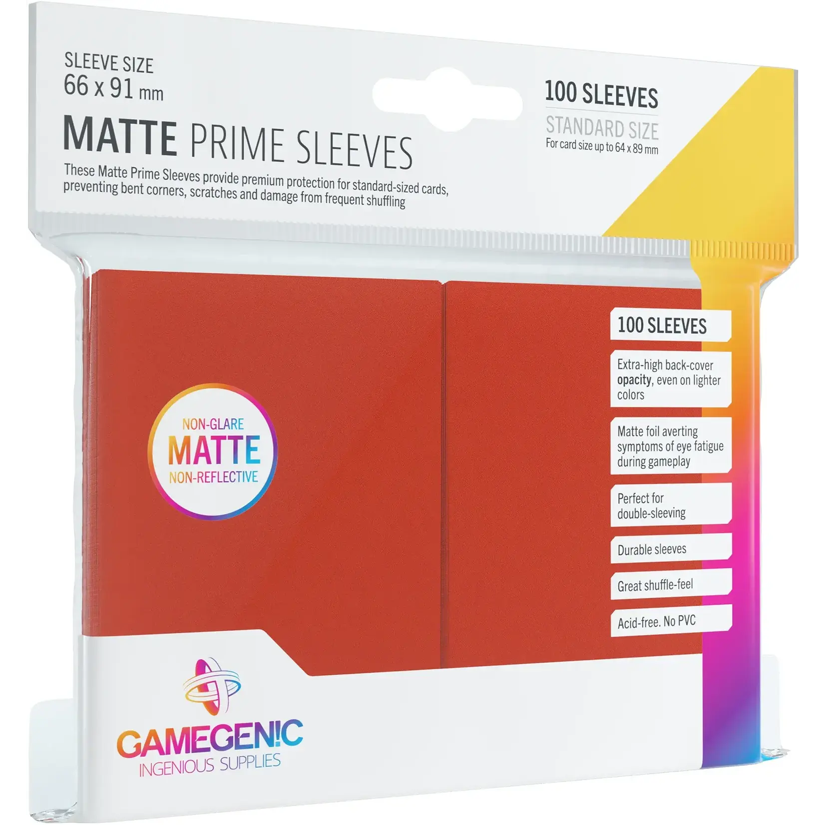 GAMEGENIC GAMEGENIC MATTE PRIME SLEEVES: RED 66x91mm 100CT BOX