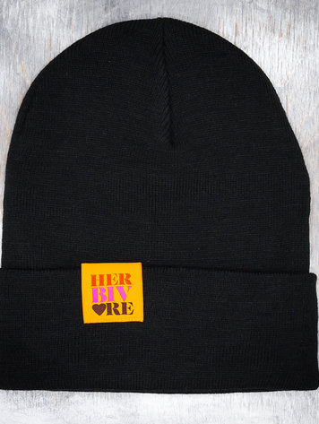 Herbivore With Heart Cuffed Eco Beanie in Black