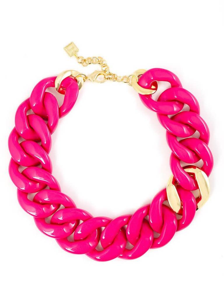 Chunky Square Link Pink Necklace