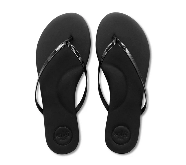 Paniolo Lipi Women's Leather Flip Flops - Black/Black