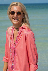 Beach Bistro Embroidered Sateen Shirt Coral