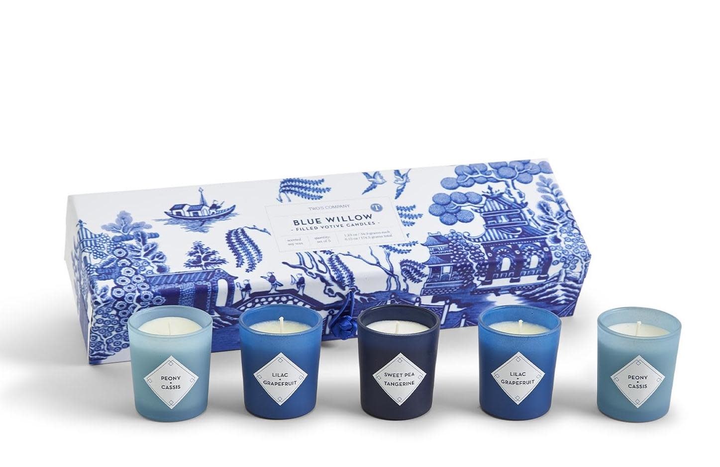 Two's Company Blue Willow Set of 5 Candles