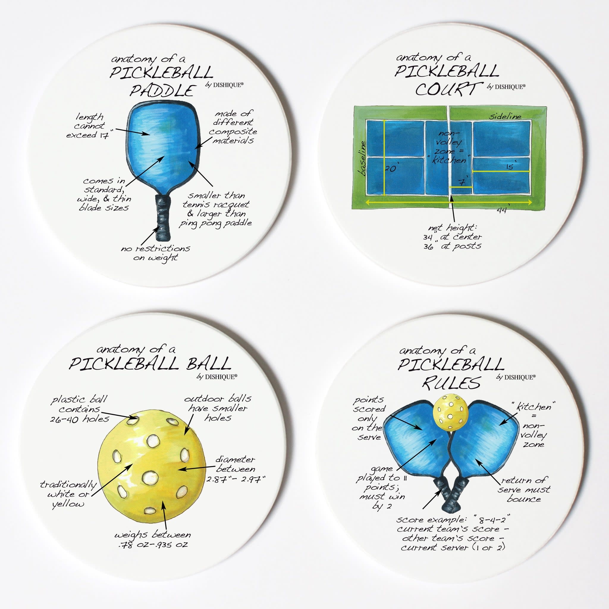 Dishique Pickleball Coasters Set of 4