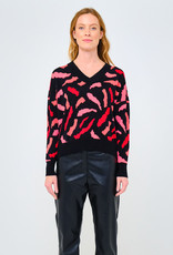 Edinburgh Knits Abstract Animal Sweater Black/Coral
