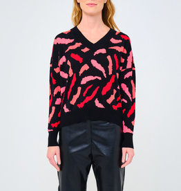 Edinburgh Knits Abstract Animal Sweater Black/Coral