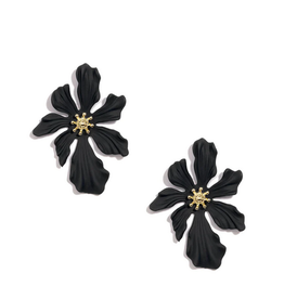 Zenzii Large Tropical Floral Earring Black
