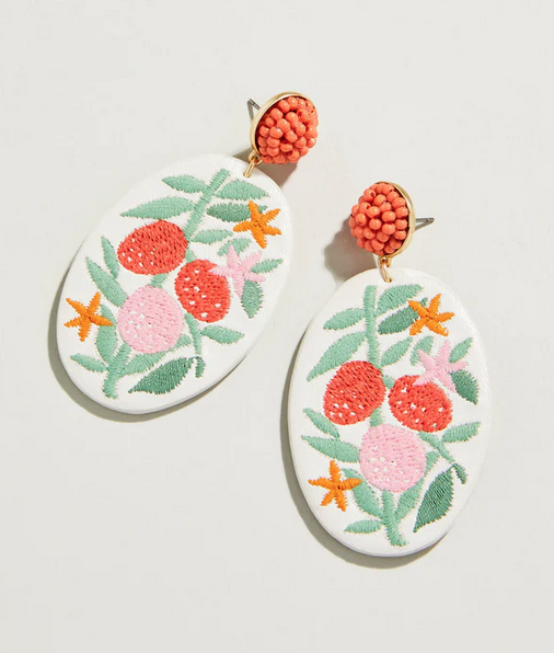 Spartina Queenie Embroidered Earrings Topiary