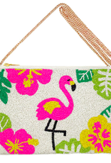 Flamingo Beaded Bag White
