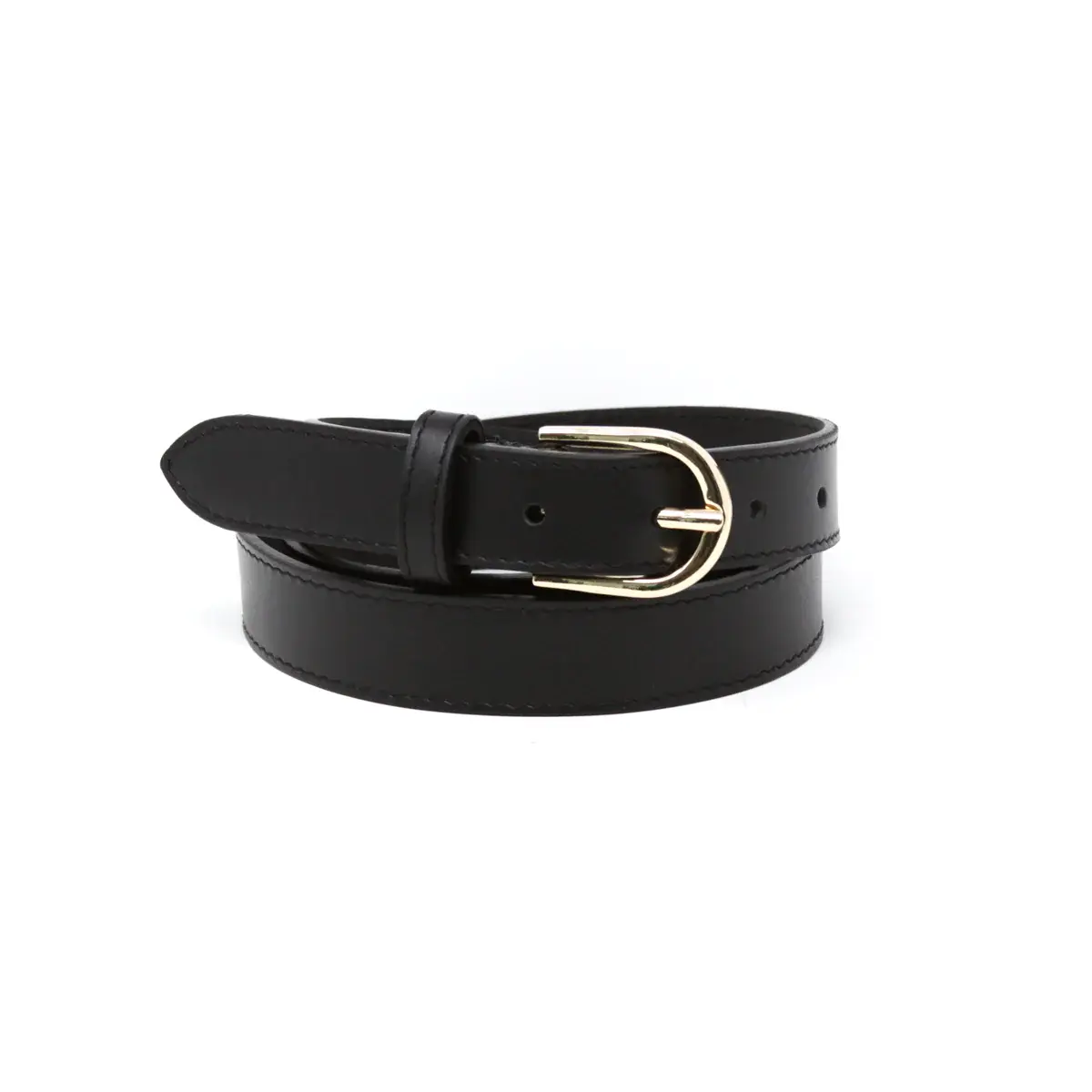 German Fuentes Leather Belt w/ Gold Buckle