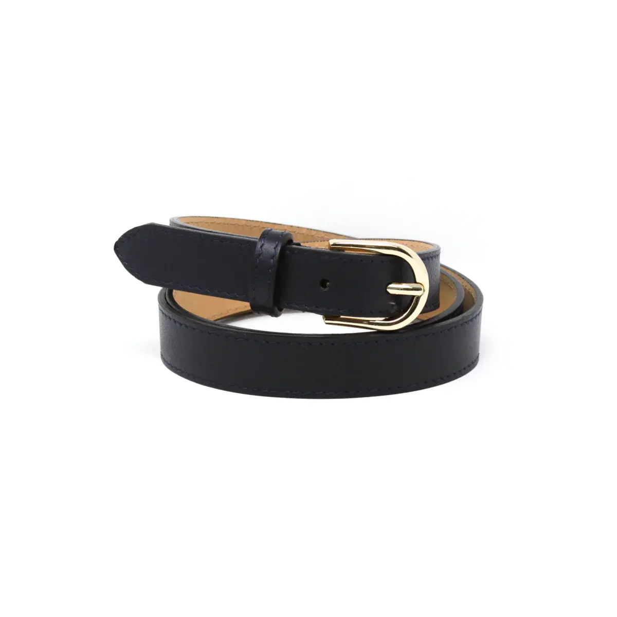 German Fuentes Leather Belt w/ Gold Buckle