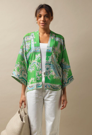 Two's Company Handkerchief Short Kimono Green One Size