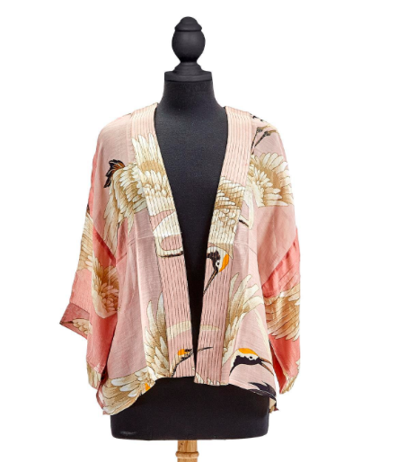 Two's Company Pink Heron Short Kimono