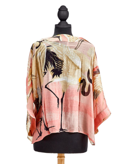 Two's Company Pink Heron Short Kimono