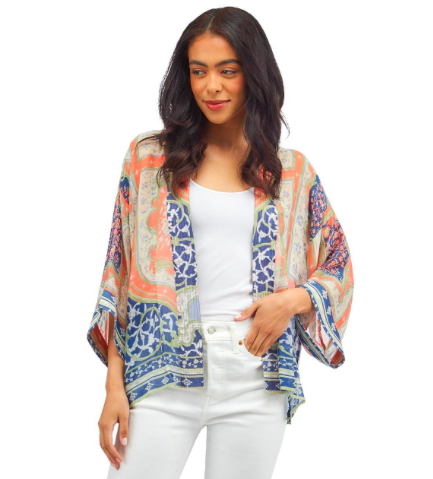 Two's Company Indian Summer Short Kimono Blue One Size