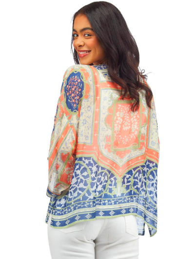 Two's Company Indian Summer Short Kimono Blue One Size