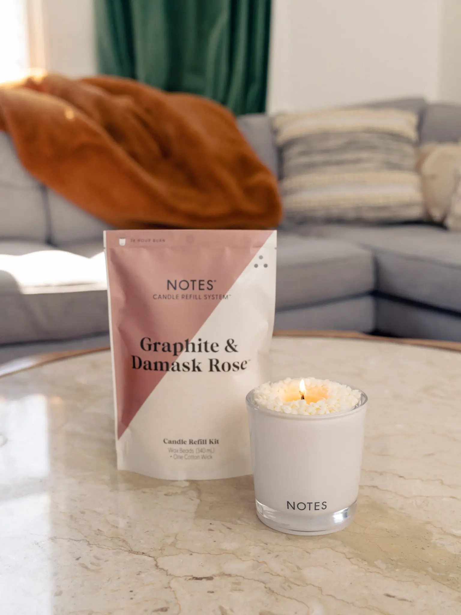 NOTES Sustainable Candle Refill Kit Graphite & Damask Rose