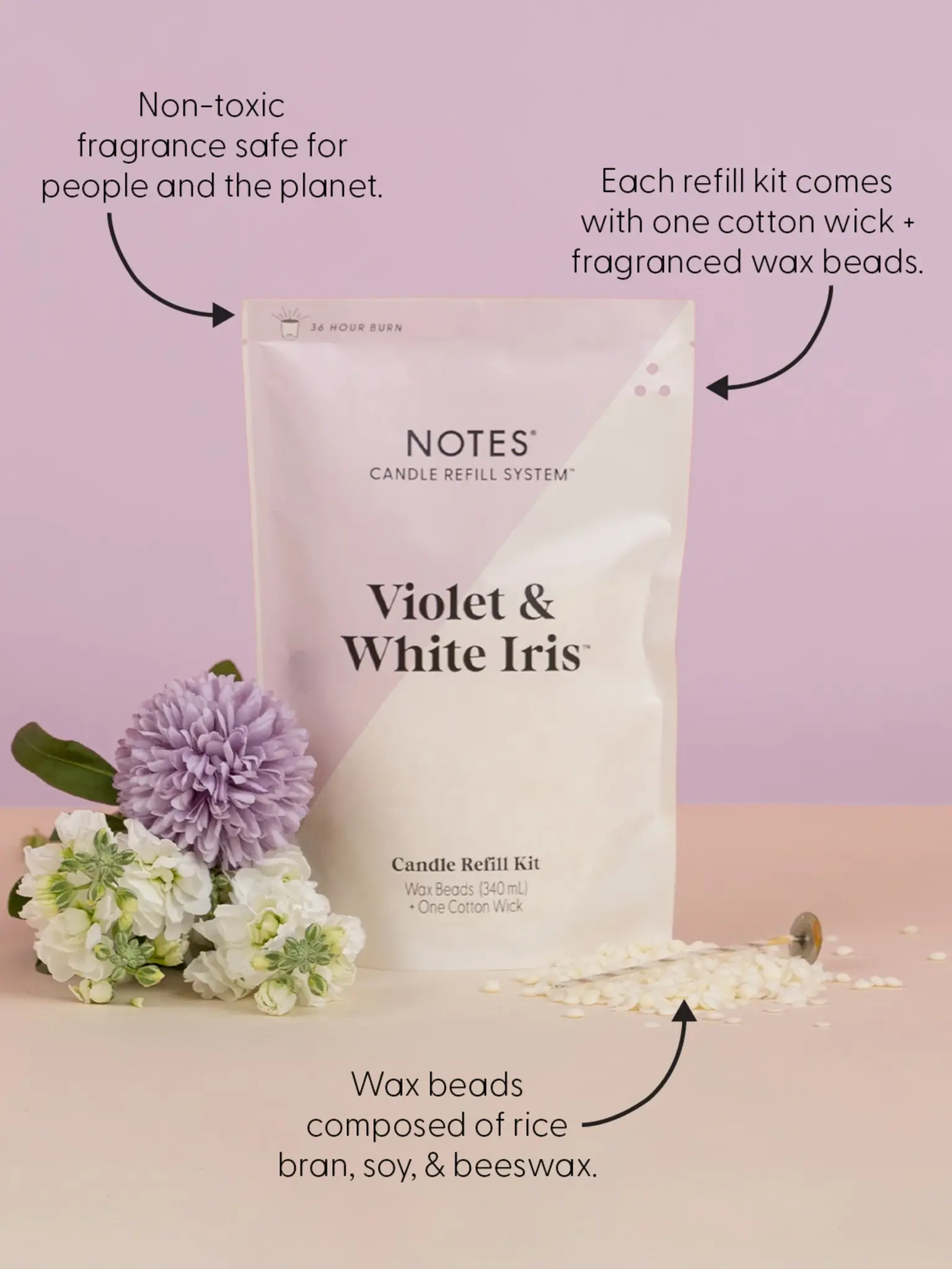 NOTES Sustainable Candle Refill Kit Violet & White Iris