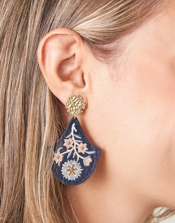 Spartina Jones Embroidered Earrings Blue