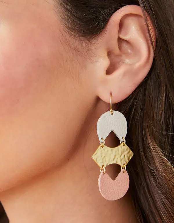 Spartina Ollie Leather Earrings Cream/Pink