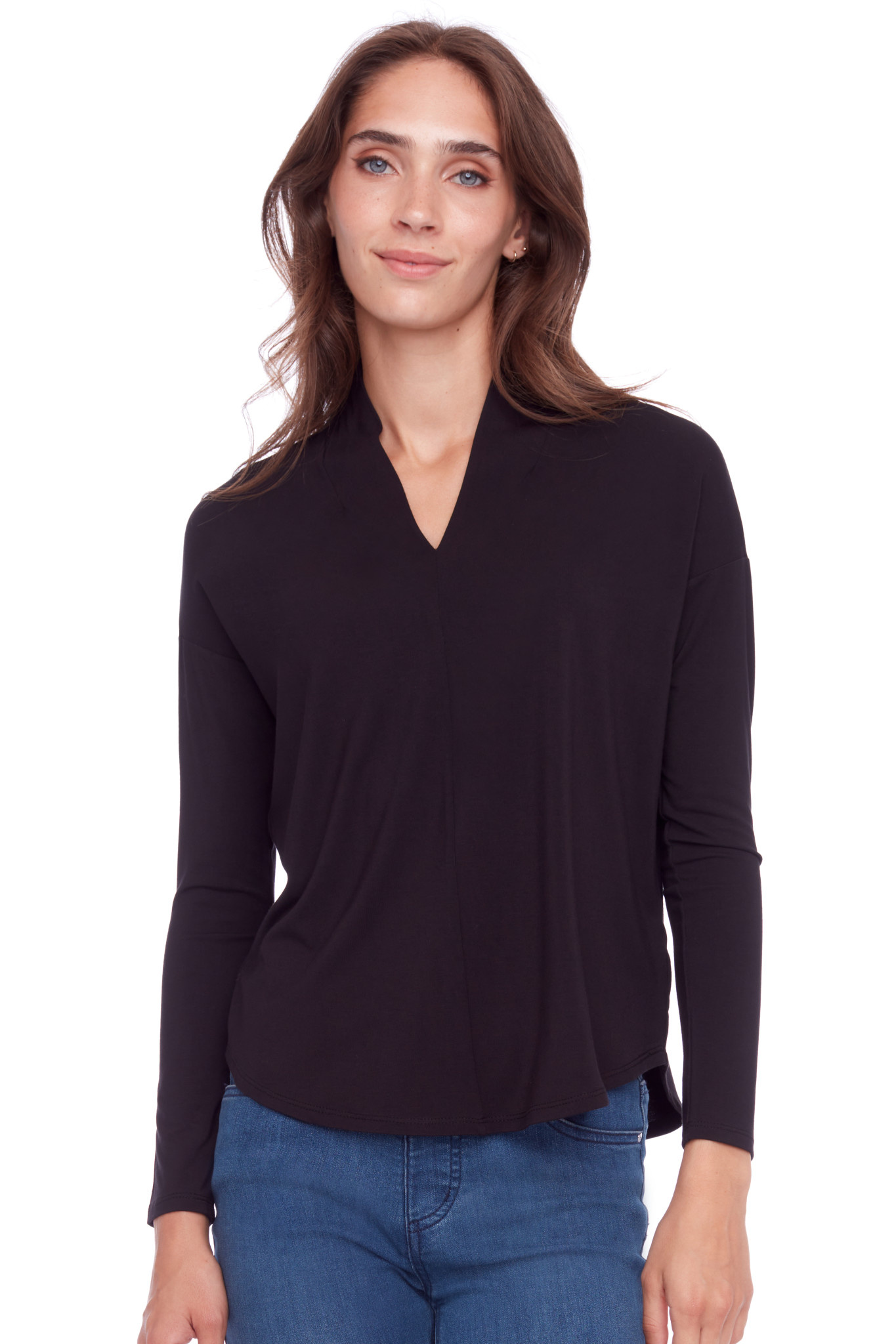 Up V-Neck Jersey Top Black