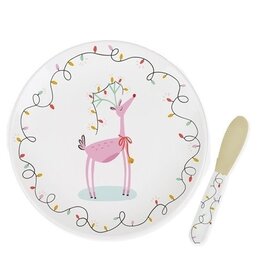 Pink Reindeer Platter w/ Spreader