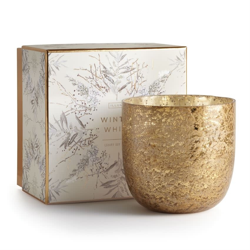 Illume Winter White Luxe Sanded Mercury Glass Candle