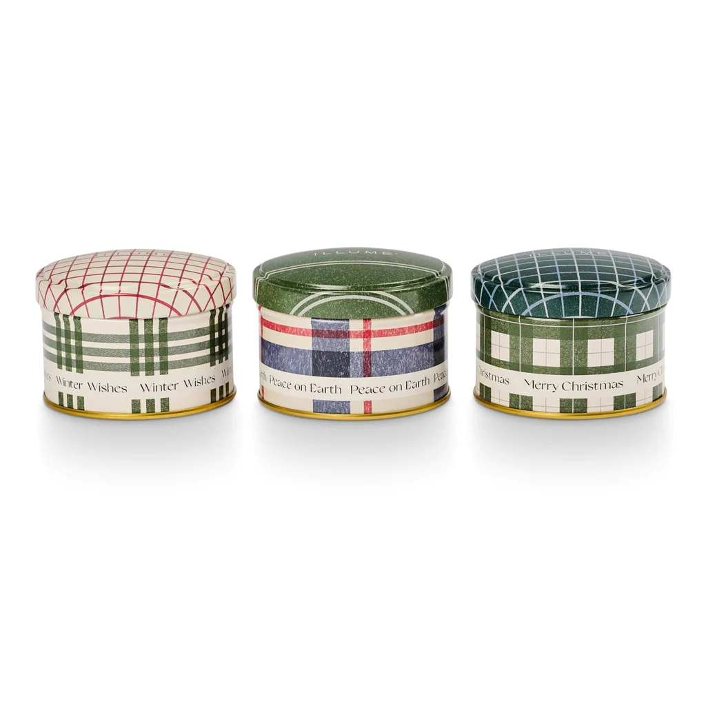 Illume Balsam & Cedar Noble Holiday Candle Tin Trio Gift Set