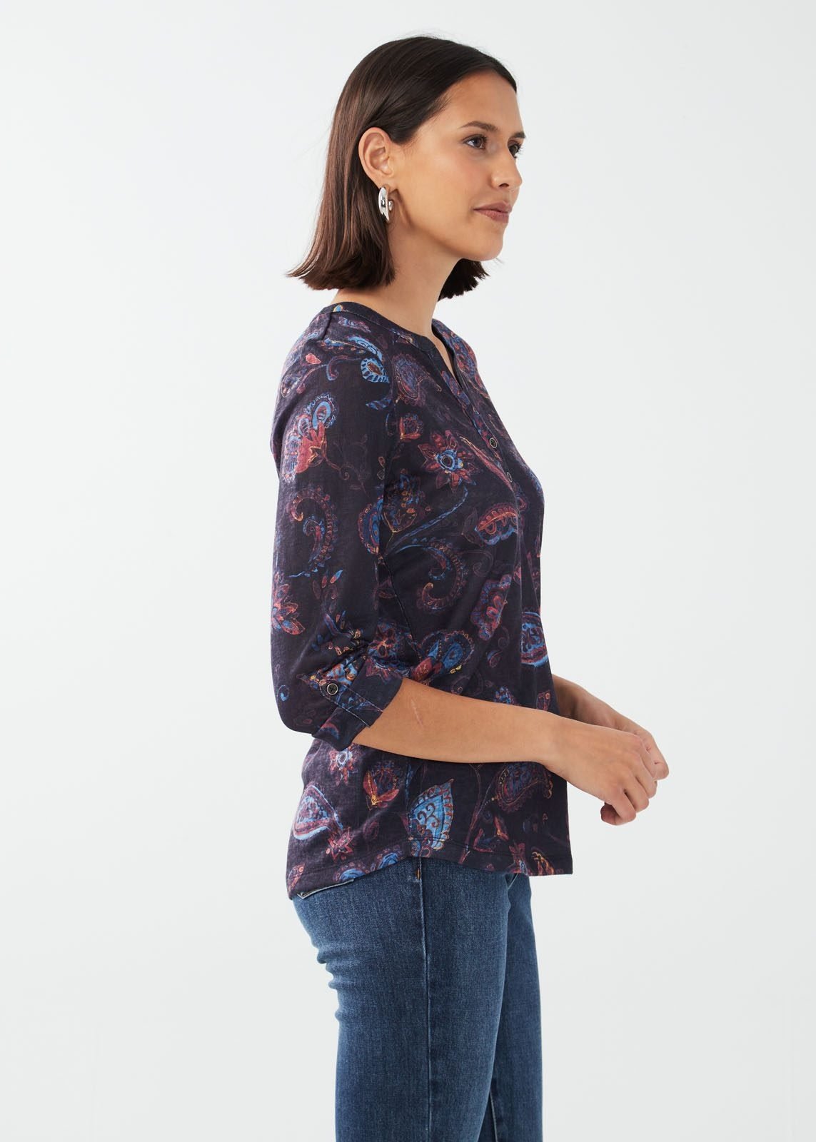 French Dressing Tab-Up Henley Top Paisley