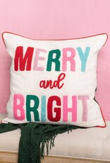 Embroidered Merry & Bright Pillow