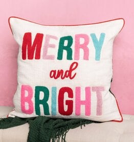 Embroidered Merry & Bright Pillow