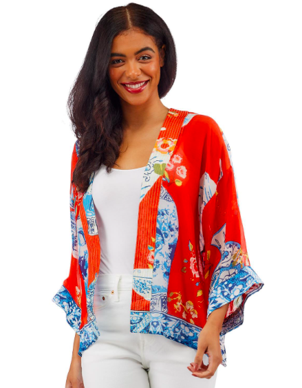 Two's Company Blue Vase Short Kimono One Size
