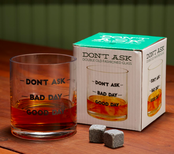 Two's Company Don't Ask Double Old Fashion Glass in Gift Box