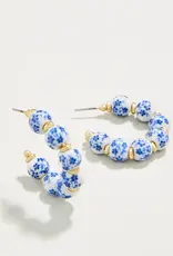 Spartina Annabelle Beaded Hoop Earrings Blue Flowers