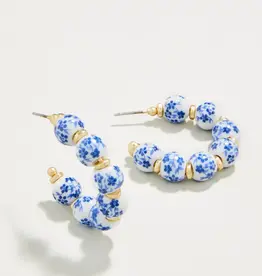 Spartina Annabelle Beaded Hoop Earrings Blue Flowers