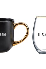 Gift Craft Rise & Grind/Relax & Unwind Mug & Glass Set