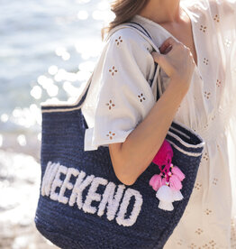 Shiraleah Weekend Tote Navy w/ Pink Poms