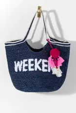 Shiraleah Weekend Tote Navy w/ Pink Poms