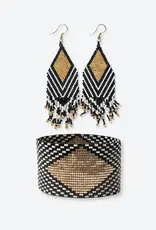 Ink + Alloy Angles Beaded Earrings and Bracelet Set Black/White