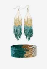 Ink + Alloy Beaded Earring and Bracelet Set Emerald