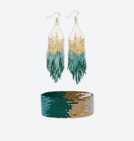 Ink + Alloy Beaded Earring and Bracelet Set Emerald
