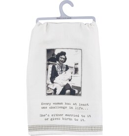 Trash Talk by Annie Woman Has One Challenge In Life Dish Towel
