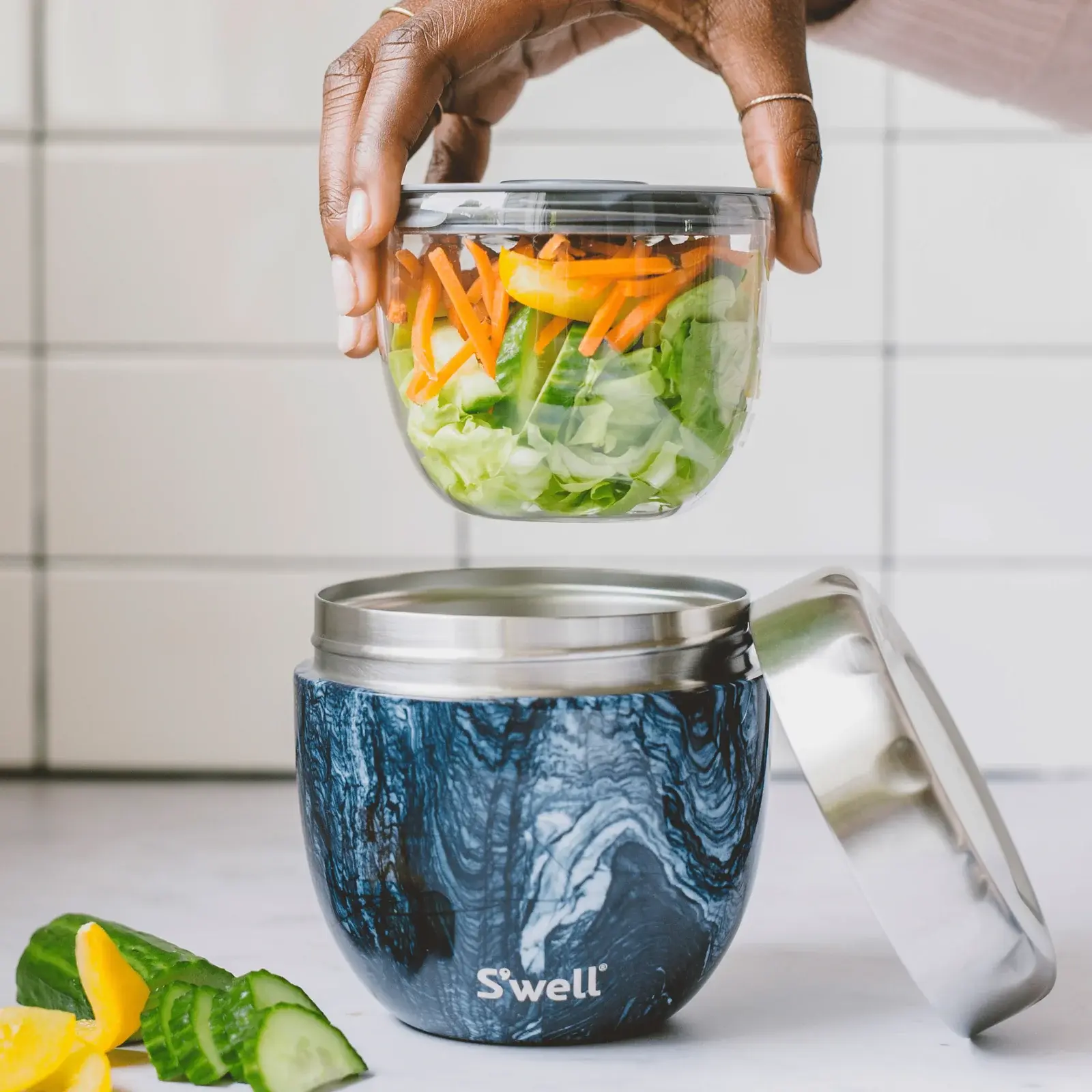 S'well Eats 2 in 1 Bowl Azurite Marble