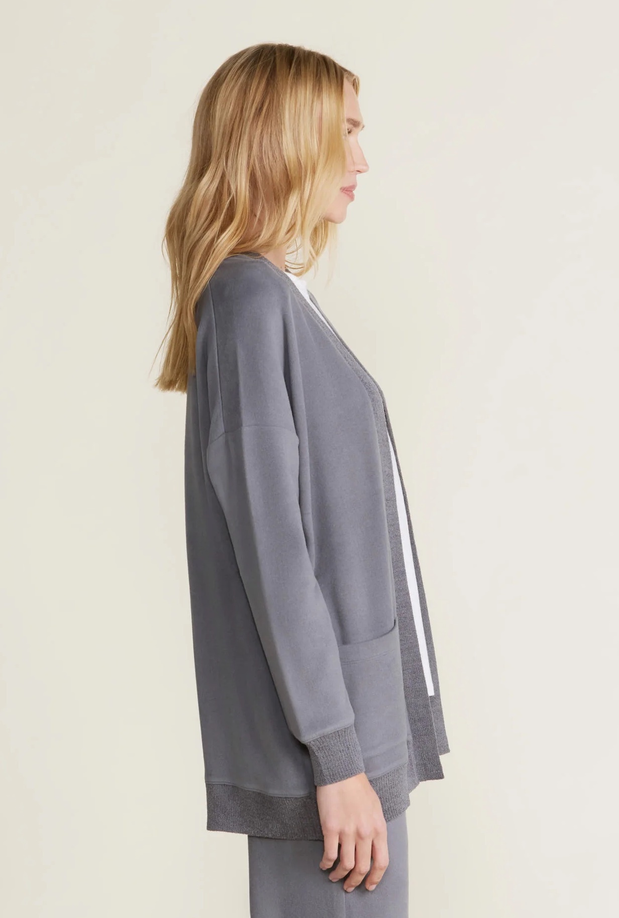 Barefoot Dreams Brushed Fleece Mix Cardigan Coal