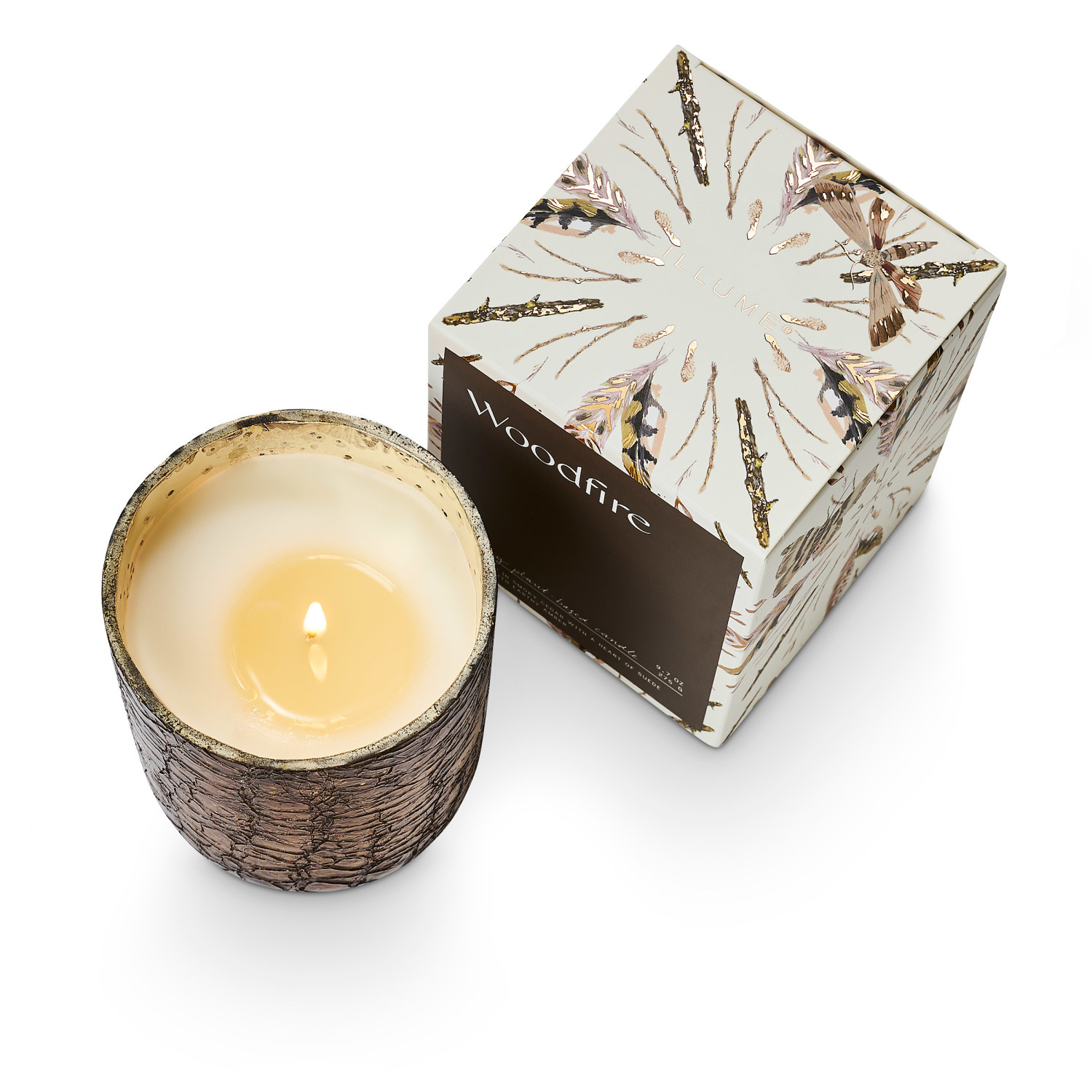 Illume Woodfire Small Luxe Sanded Mercury Glass Candle