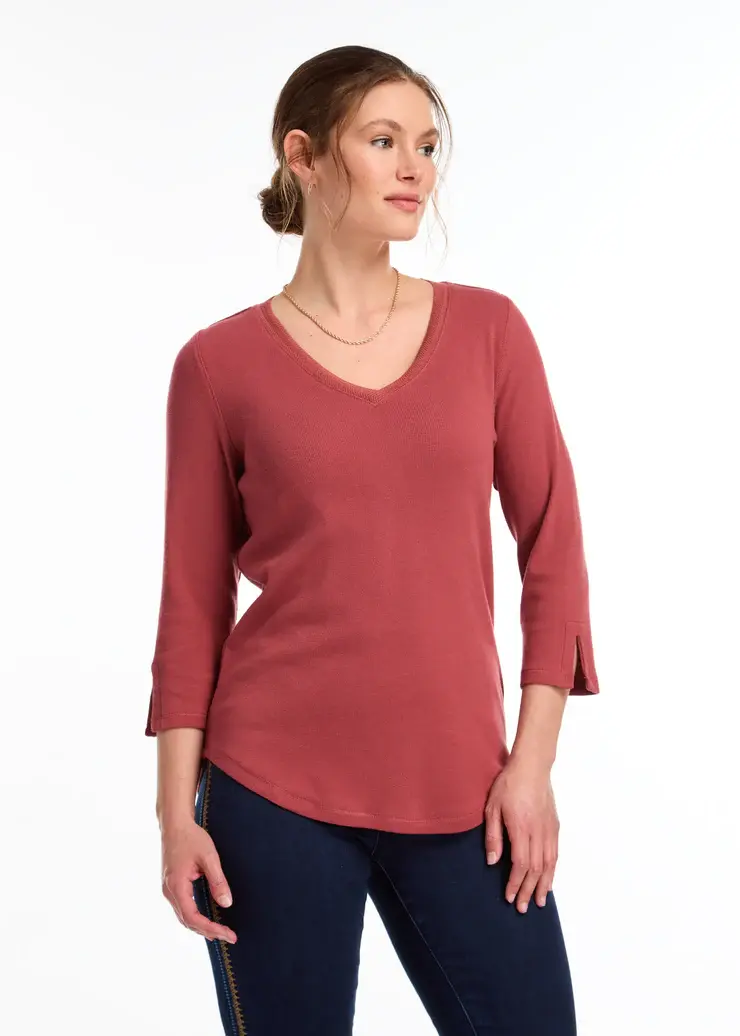 French Dressing 3/4 Sleeve V-Neck Top