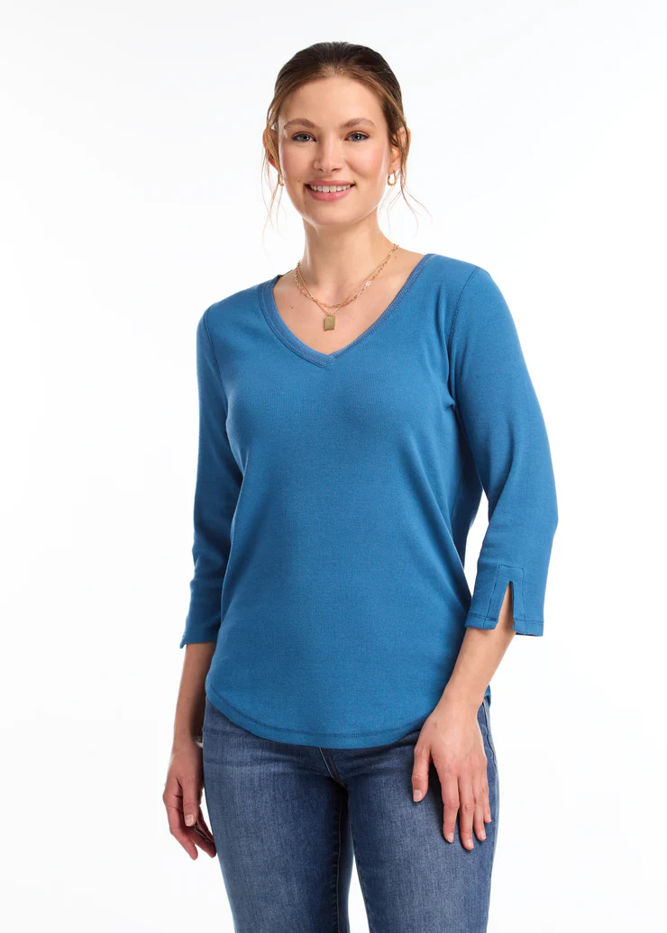 French Dressing 3/4 Sleeve V-Neck Top