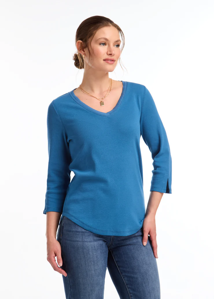 French Dressing 3/4 Sleeve V-Neck Top