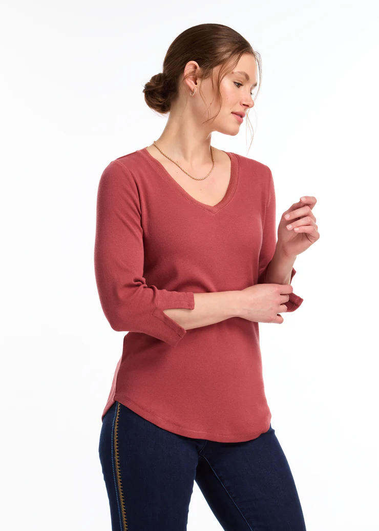 French Dressing 3/4 Sleeve V-Neck Top