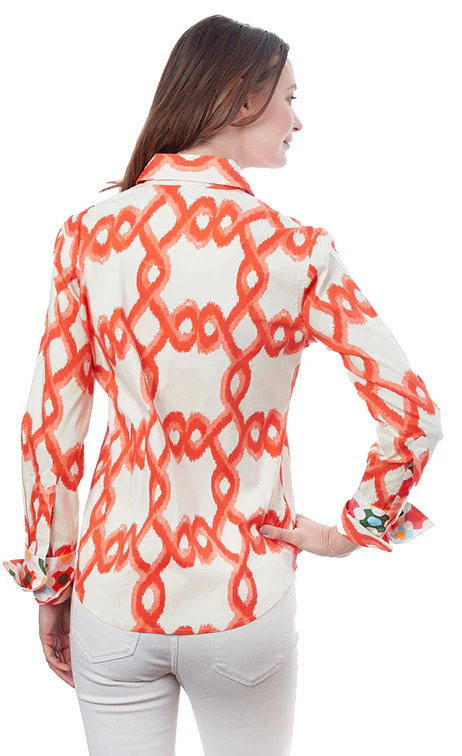 Dizzy Lizzie Rome Shirt Orange Flame Stitch